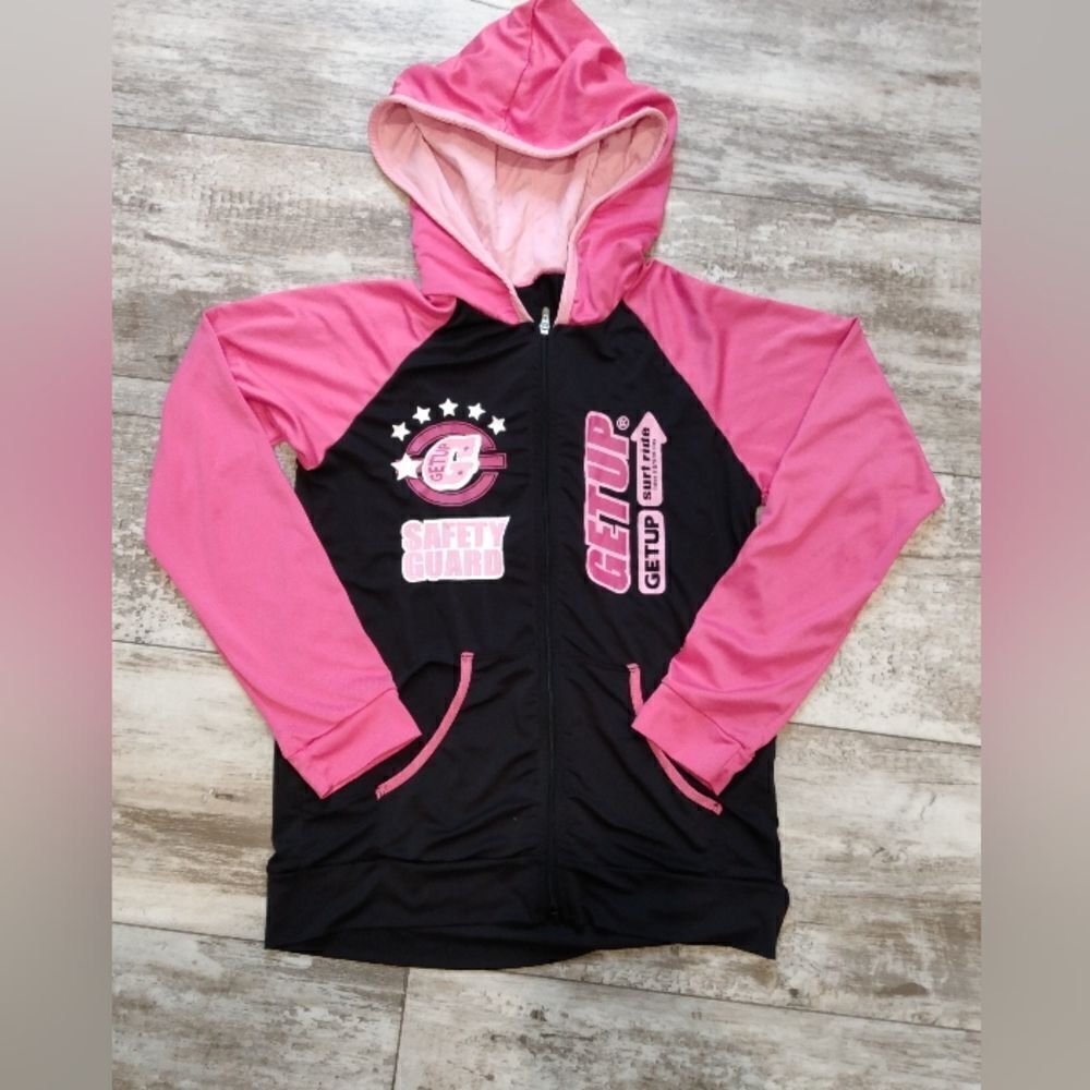 Hoodie kids zip up jacket pink &black Get Up (size 140CM)